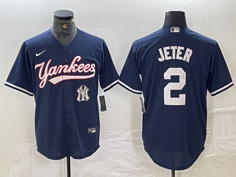 Men New York Yankees 2 Jeter Dark blue Second generation joint name Nike 2024 MLB Jersey style 3